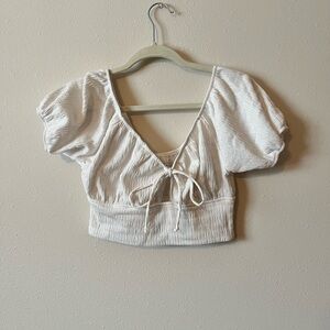White Puff Sleeve Tie-Front Top